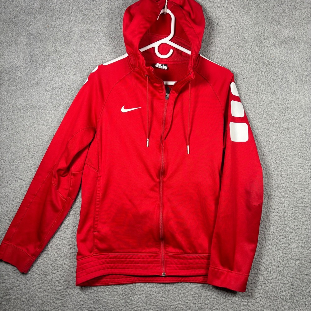 Nike Hoodie Men M Red Therma-FIT Full Zip Athletic Graphic Sleeve Swoosh 1874